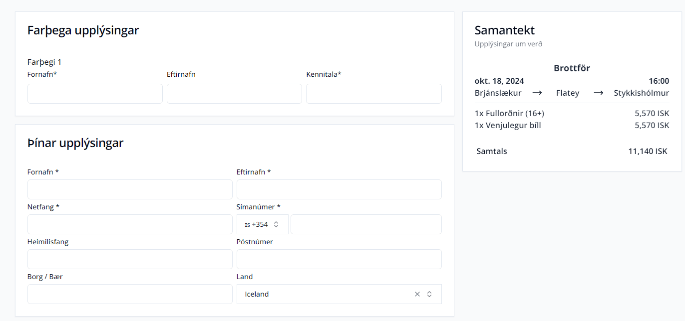 Skref 4 - Farþegaupplýsingar